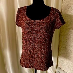 Hand knitted tank with butterfly sleeves. In maroon, rust and sage tones